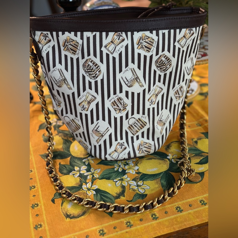 VINTAGE RARE Henri Bendel Leather Bucket Bag Centennial Stripes Please Read - Picture 10 of 15